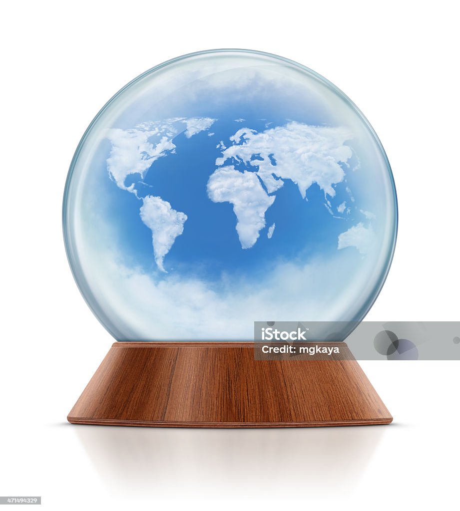 Mapa-múndi com globo de neve - Foto de stock de Bola de Cristal com Neve royalty-free