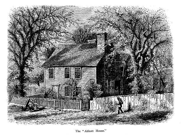 Abbott House, Providence, Rhode Island The "Abbott House" where Roger William is said to have held his prayer-meetings. Located in Providence, U.S. state of Rhode Island. Published in Picturesque America or the Land We Live In (D. Appleton & Co., New York, 1872). providence house stock illustrations