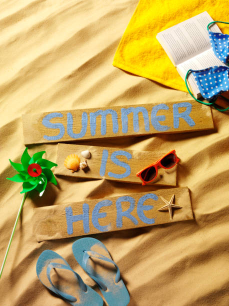 istock Summer is Here Sign on Wood in the Sand 471496641