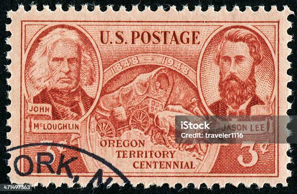 Oregon Territory Centennial Stamp Stock Photo - Download Image Now - 100th Anniversary, Adult, Black Background