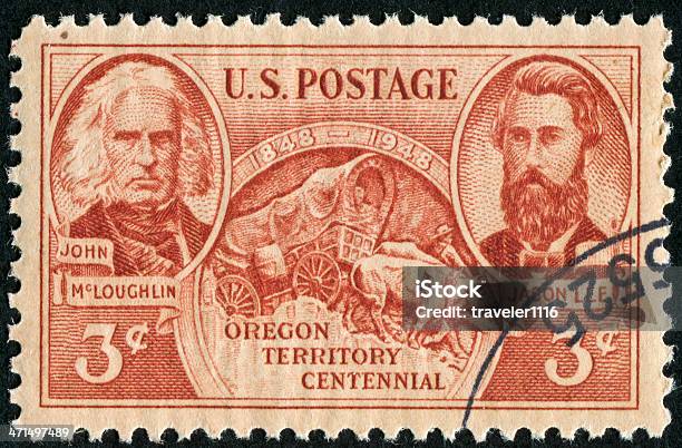 Oregon Territorio Centennial Stamp - Fotografie stock e altre immagini di Adulto - Adulto, Annullamento, Arancione