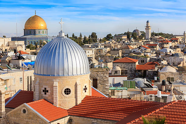 Old Town, Jerusalem, Israel Old Town, Jerusalem, Israel, with armenian catholic church "Our Lady of the Spasm" and the the Dome of the Rock in the back  east jerusalem stock pictures, royalty-free photos & images
