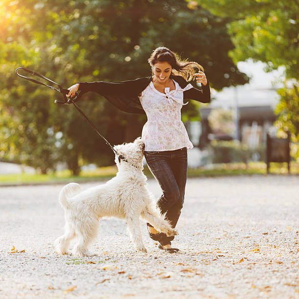 istock Dog with Happy Women Playing in Park 471498643