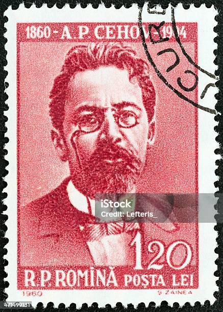 Foto de Romeno Stamp Shows Escritor Anton Chekhov e mais fotos de stock de Anton Chekhov - Anton Chekhov, Cor Preta, Escritor