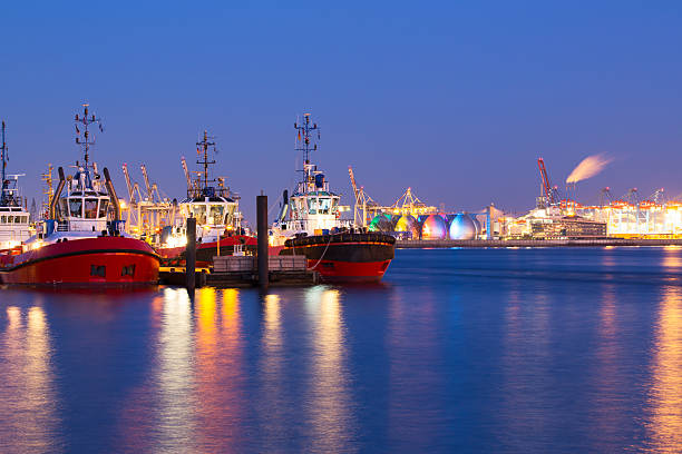 Tug boats waiting for their employment in the Hamburg harbor.