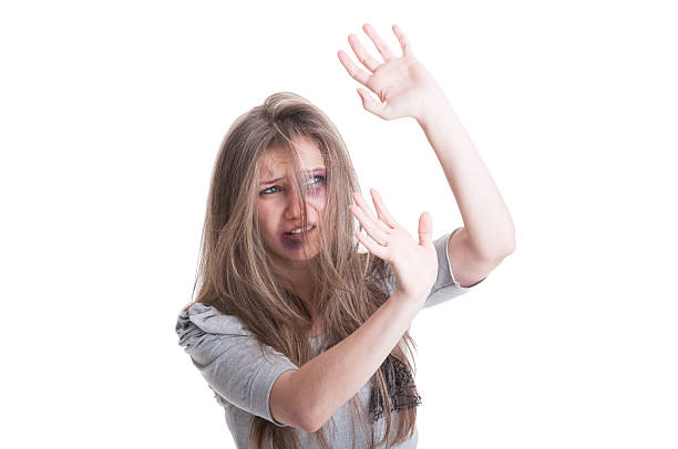 istock Abused and scared woman protecting herself 471499726
