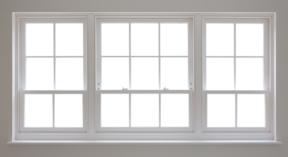 white wooden windows and clipping path