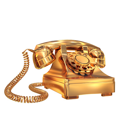 Golden phone on white isolated background.  High resolution