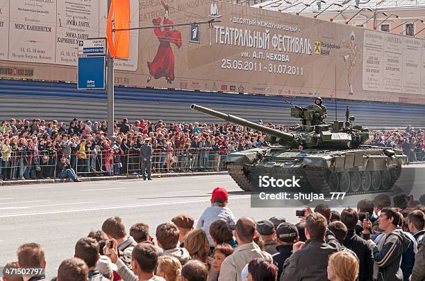 People Look At T90a Tank On Display During Parade Festivities Stock Photo - Download Image Now