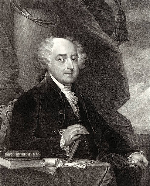 This vintage image from 1828 features a portrait of John Adams, second President of the United States.