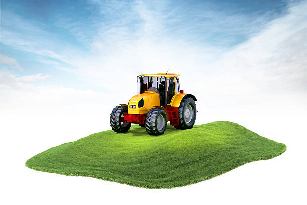 istock island with tractor floating in the air 471503616