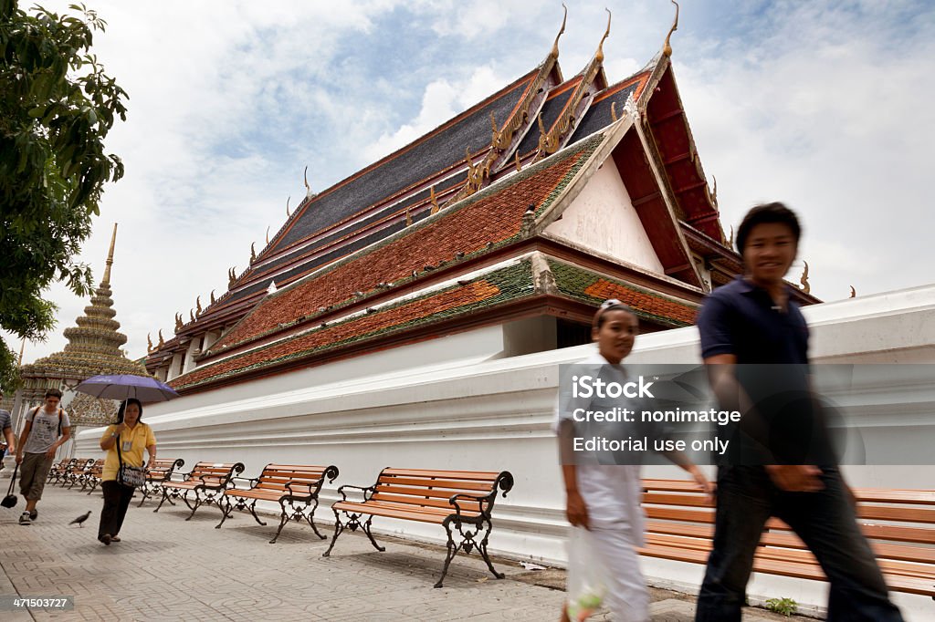 Wat Pho at Bangkok Bangkok, Thailand-July 14, 2009: View of the roof of Wat Pho from outside the street in Bangkok where there are not so many tourists and turns to see people autochthonous Adult Stock Photo