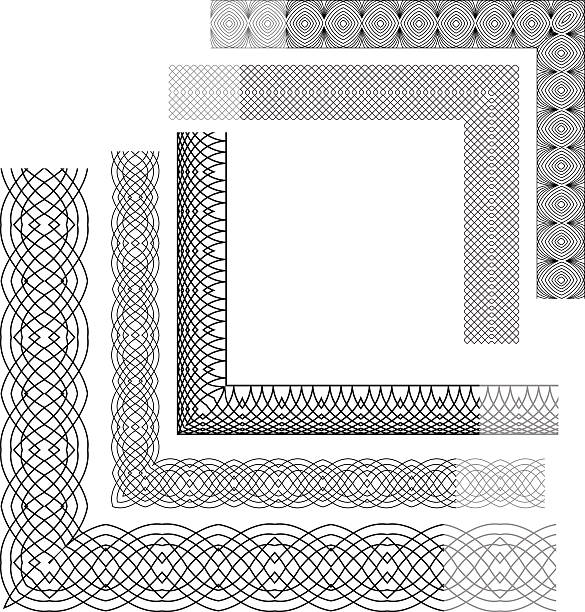 세트마다 빈티지 배경, 모서리, 길로쉐 장식 - certificate diploma frame currency stock illustrations