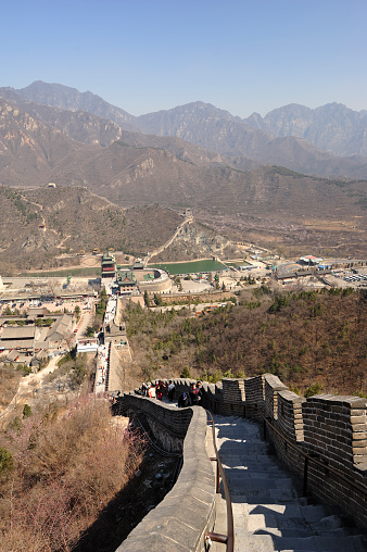Beijing, China - April 2, 2013: The view of the Great Wall of China from the second level at Juyongguan Pass, Changping County. Great Wall of China serves as the fortification from the outside tribes during Ming Dynasty.