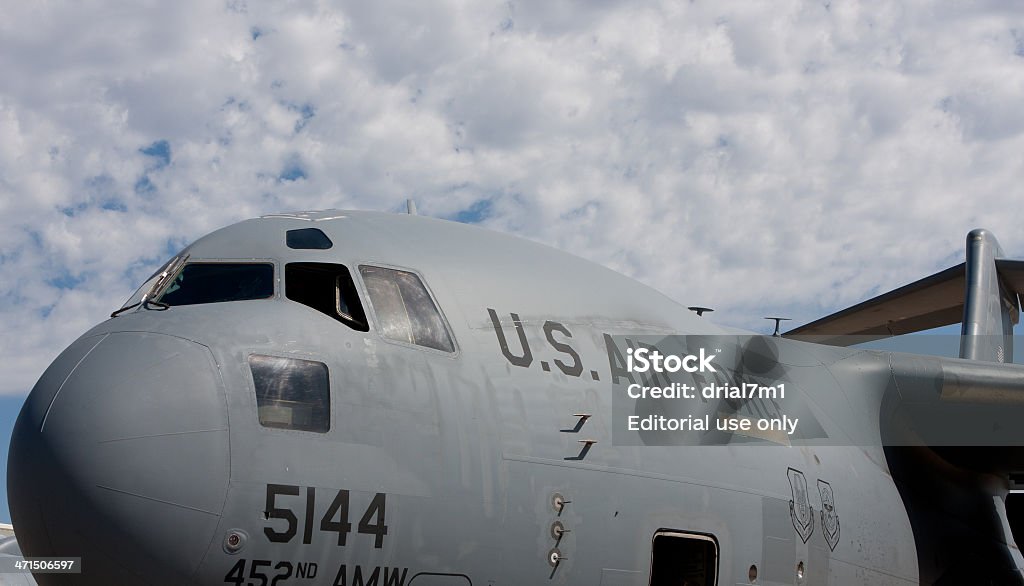 USAF C-17 Cargo Plane San Diego, United States- September 30, 2011:  This image shows a large cargo plane on display at the Marine Corps Air Station Miramar Airshow. 2011 marks 100 years of naval aviation. Airplane Stock Photo