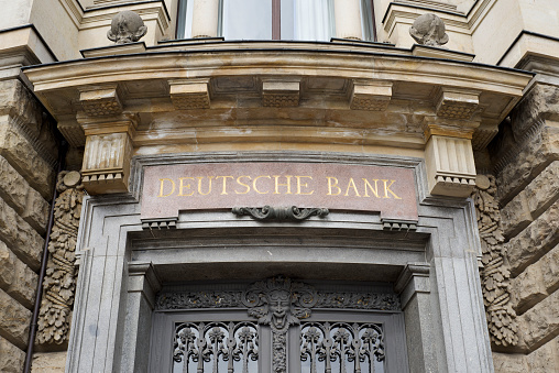 Leipzig, Germany - May 1, 2013: Entrance to a Deutsche Bank office in Leipzig, Germany