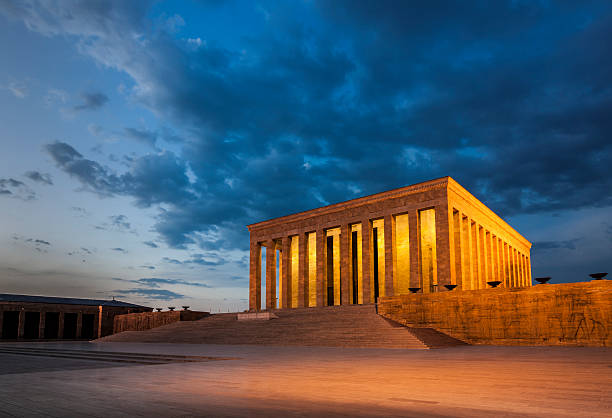 Anitkabir at Dusk Anıtkabir (literally, "memorial tomb") is the mausoleum of Mustafa Kemal Atatürk, the leader of Turkish War of Independence and the founder and first president of the Republic of Turkey. It is located in Ankara. ankara turkey photos stock pictures, royalty-free photos & images