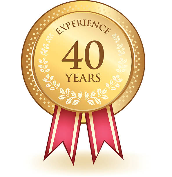 Forty Years Anniversary Gold honorary forty years experience medal. years experience stock illustrations