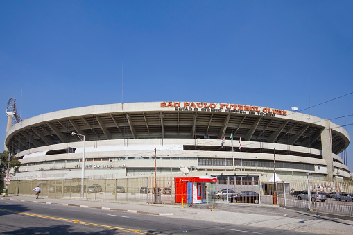 Sao Paulo, Brazil - May 2, 2013: Photo taken in front of Morumbi Stadium. This stadium is owned by Sao Paulo Football Club, a big soccer team of Brazil.
