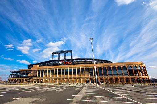 New York City, NY, USA - February 17, 2012:  Citi Field baseball stadium in Flushing, NYC as seen on Feb. 17, 2012. Completed in 2009, Citi Field is the home baseball park of Major League Baseball's New York Mets.