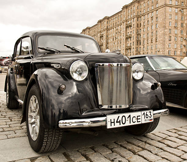Moscow, Russia – April 21, 2013: retro car Moskvich on rally of classical cars on Poklonnaya hill.