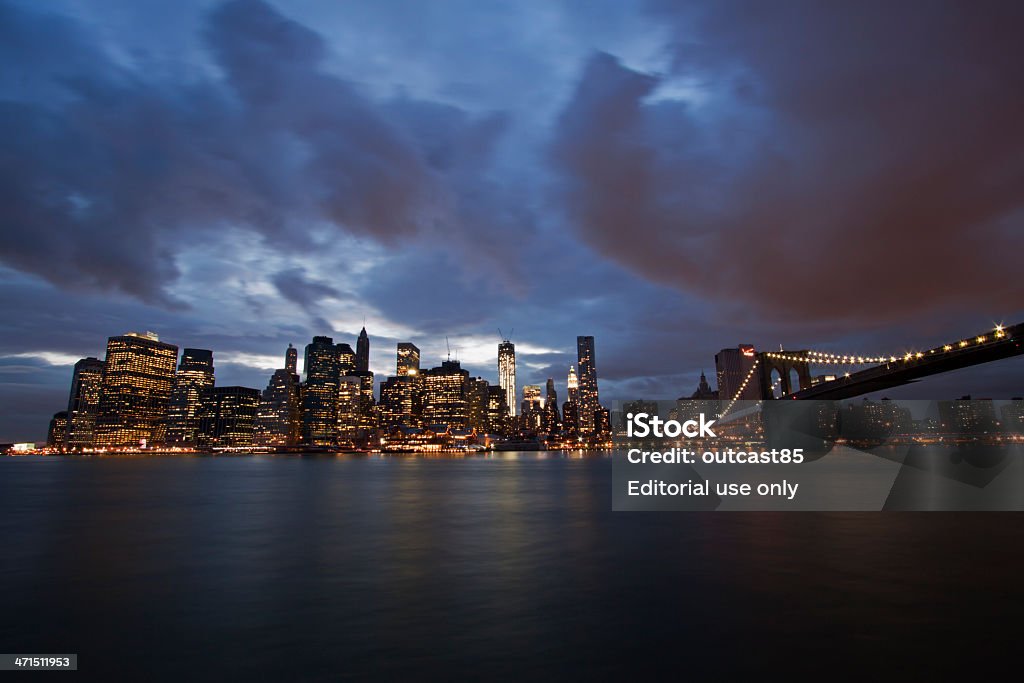 Nueva York-Puente de Brooklyn y Manhattan inferior - Foto de stock de Agua libre de derechos
