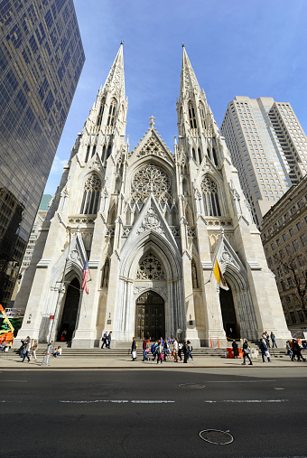 New York City, USA. April 19, 2015.  St. Patrick’s Cathedral is a Roman Catholic Church, American landmark and tourist destination located on Fifth Avenue in Manhattan.
