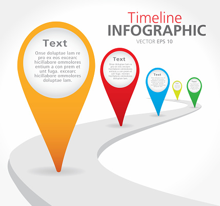Colorful business path Timeline infographic with graph comparison. Business and financial timeline. Comparison chart. Annual report on financial performance. Past present and future revenu. Colorful infographic icon for website or online interface usage. Can be used as web button symbol. Simple and text based design. Fully editable and  Easy to edit vector illustration layers. Includes sample text design and shadow below.