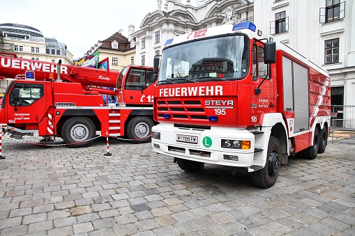Vienna, Austria - September 8, 2011: Fire fighting vehicles on September 8, 2011 in Vienna. On September 9-11, 2011 Feuerwehrfest (Fire Fighters Festival) took place in Vienna.