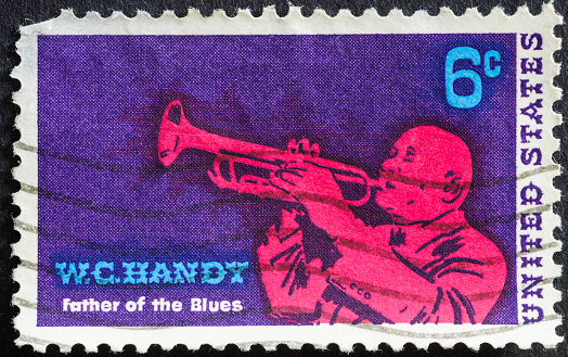 Sandwich, Massachusetts, USA-May 5, 2013: This stamp honoring W. C. Handy (1873-1958) was  issued in  1969.  Handy  was a US composer who is known for  integrating blues into ragtime. . He conducted his own orchestra even after he lost his eyesight at the age of 30.