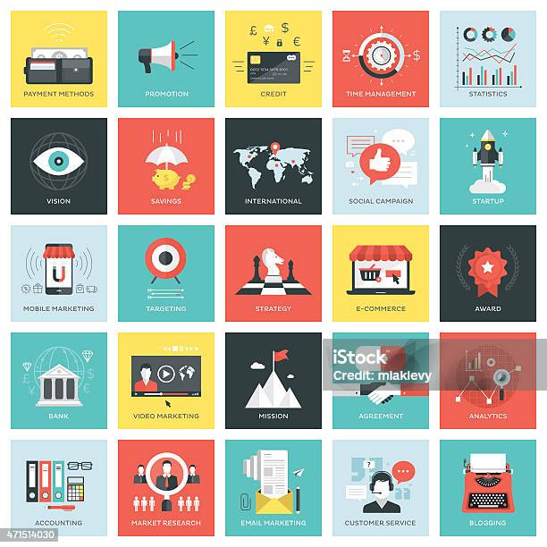 Business Icons Squares Stock Illustration - Download Image Now - Determination, Aspirations, Illustration