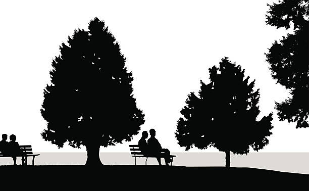 waterfront park - bench park park bench silhouette stock-grafiken, -clipart, -cartoons und -symbole