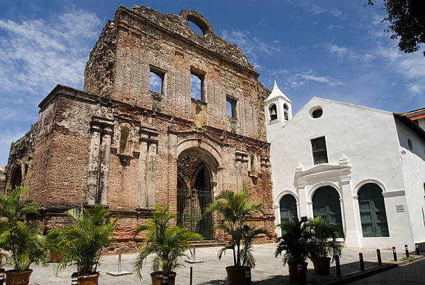 Santo Domingo Church Panama City, Panama. October 24, 2010. The Santo Domingo Church at the Old Quarters in Panama City. Attached to the church is the "Arco Chato" one of the landmark in Panama City. casco viejo photos stock pictures, royalty-free photos & images