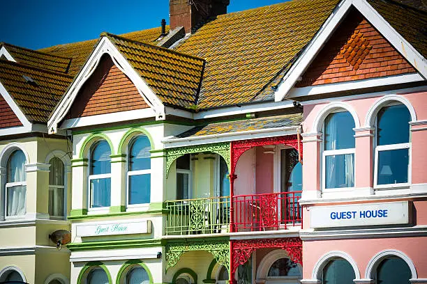 Multicoloured guest houses on the seafront at Worthing in England