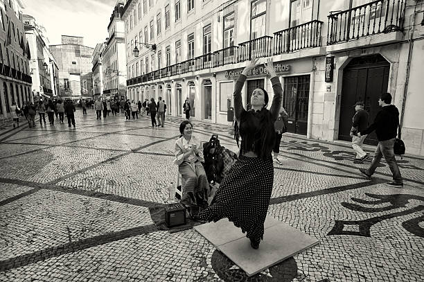 Lisbon, Portugal - April 27, 2013: A woman dances the flamenco in the Rua Augusta in Lisbon downtown. 