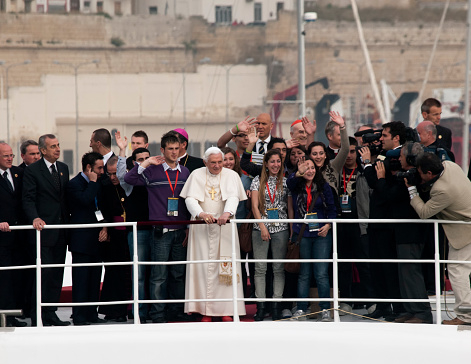 Valletta, Malta - April 18, 2010: Pope Benedict XVI arrives in the Grand Harbour for an official visit in Malta on April 18, 2010