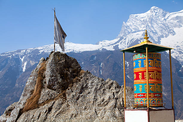 Praying wheel are widely used in Tibet and other places where the Tibetian people living in large number. There are different variants of prayer wheels, from those driven wind or water to hand prayer wheels. Big wheels are often inscribed with the mantra \