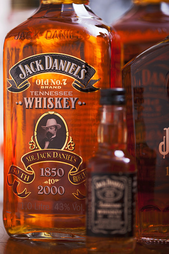 Barcelona, Spain - October 16, 2012: American whisky in a bottle manufactured by Jack Daniel's.