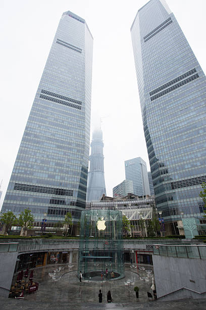 Shanghai, Сhina - May 7, 2013: Apple's flagship store in Lujiazui Shanghai China in the rain.