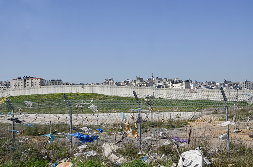 Near Ramallah, West Bank, Israel ‐ April 2, 2012: The Israeli construction West Bank barrier also called \