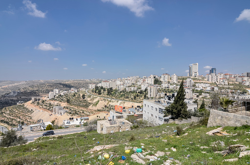 Ramallah, West Bank, Israel ‐ April 2, 2012: Located 10 miles north of Jerusalem, deep in the West Bank, Ramallah is the seat of the Palestinian de facto government and the intended capital city for a palestinian State.