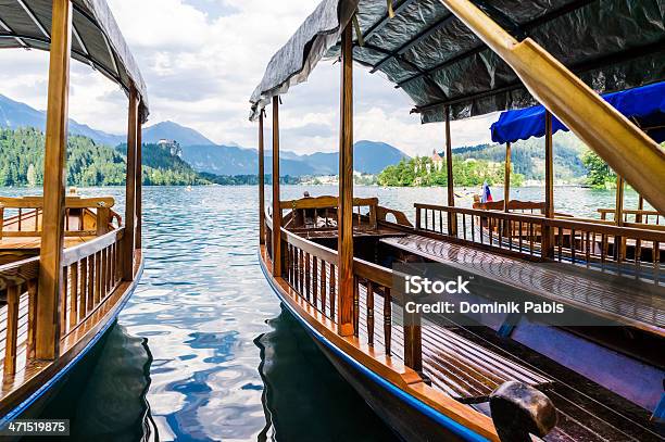 Passengers Boats Lake Bled Julian Alps Slovenia Stock Photo - Download Image Now - Beauty In Nature, Bled - Slovenia, Castle