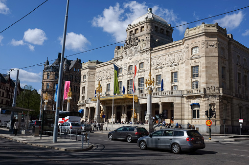 Stockholm, Sweden - May 11, 2013: The Royal Dramatic Theatre on a sunny Saturday afternoon in early May. The Royal Dramatic Theatre was founded in 1788 and the current theatre building was opened in 1908.
