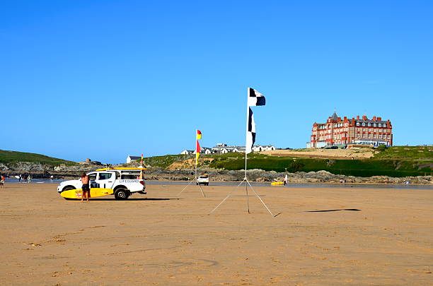 Lifeguard van on Fistral beach, Newquay stock photo