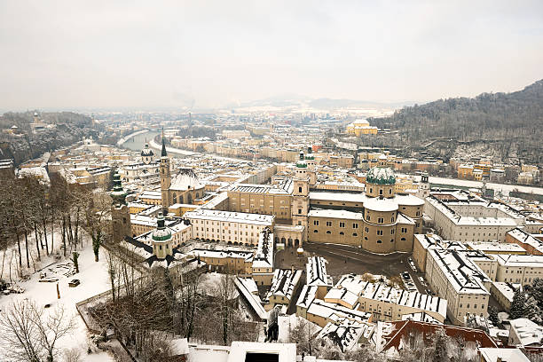 Winter view on downtown from the Hohensalzburg Castle Salzburg, Austria - January 14, 2013: Winter view on downtown from the Hohensalzburg Castle, Salzburg, Austria Kapuzinerberg stock pictures, royalty-free photos & images