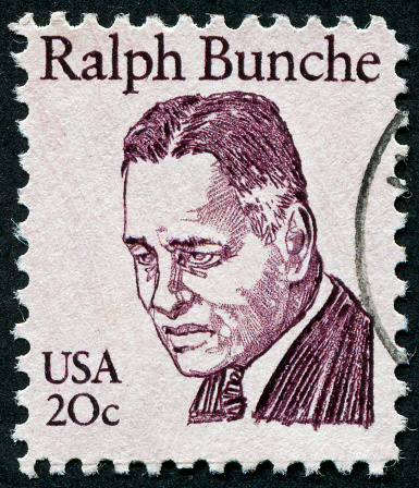 Richmond, Virginia, USA - December 4th, 2012:  Cancelled Stamp From The United States Featuring The American Political Scientist, Diplomat, And Winner Of The Nobel Prize, Ralph Bunche. Bunche Lived From 1903 Until 1971.