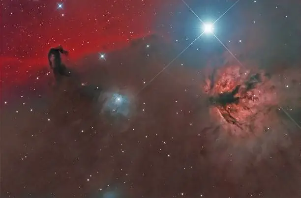 The Horsehead Nebula is a dark nebula in the Orion constellation.