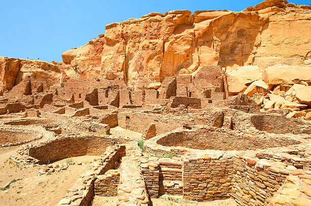 HDR of Pueblo Bonito Ruins in Chaco Canyon at Chaco Culture National Historical Park, New Mexico, USA.
