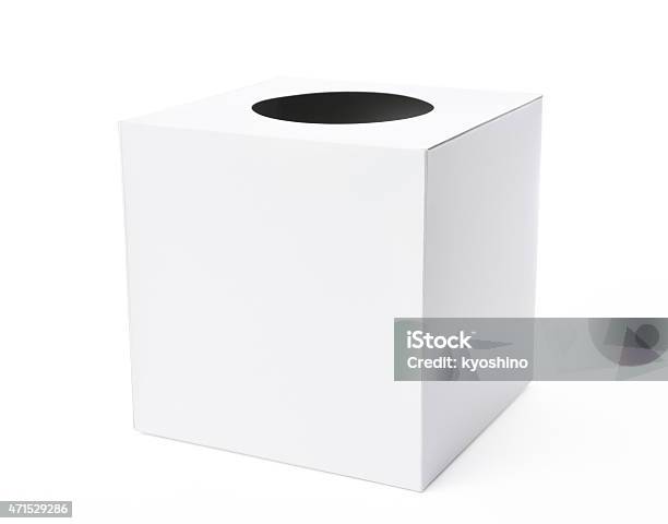 Isolated Shot Of White Blank Lottery Box On White Background Stock Photo - Download Image Now