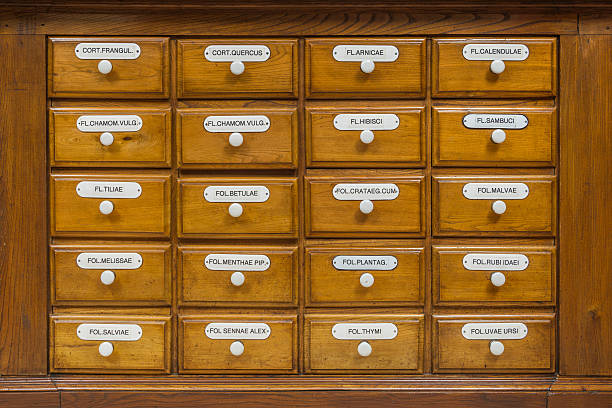 pharmacy drawers stock photo